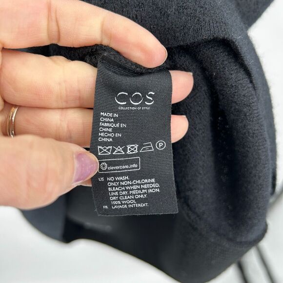 COS Women's Black 100% Wool Long Sleeve Boxy Oversized Tunic Shift Dress Small - Picture 7 of 8